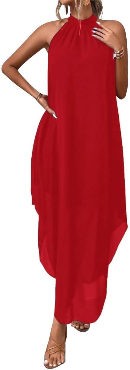 SKAYS Women's Wedding Guest Flowy Chiffon Elegant Maxi Dress | ladies dresses for wedding guest,Cocktail Dress,Asymmetrical Dress for Women,party dresses for women elegant classy