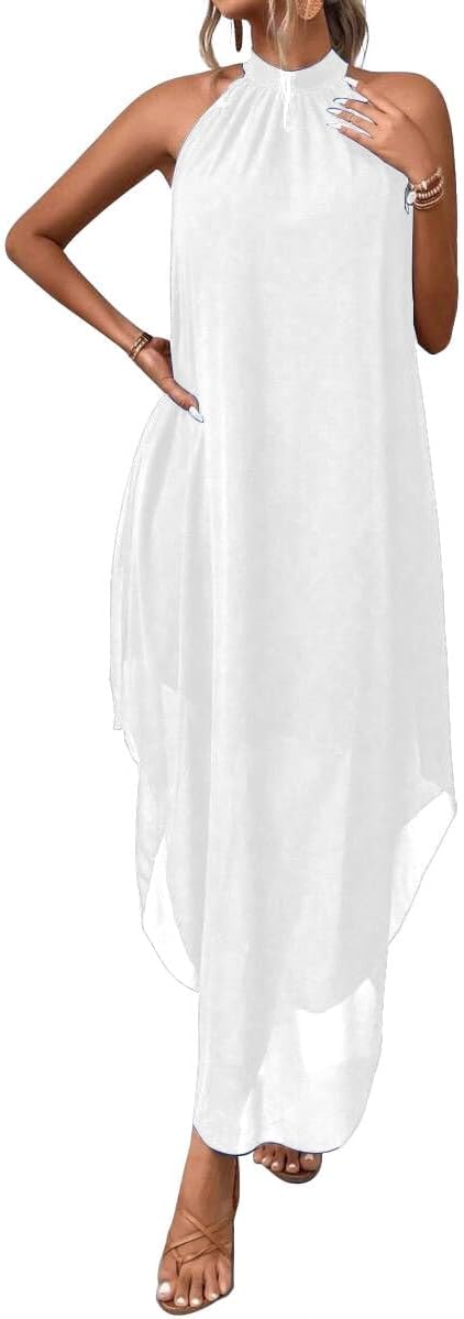 SKAYS Women's Wedding Guest Flowy Chiffon Elegant Maxi Dress | ladies dresses for wedding guest,Cocktail Dress,Asymmetrical Dress for Women,party dresses for women elegant classy
