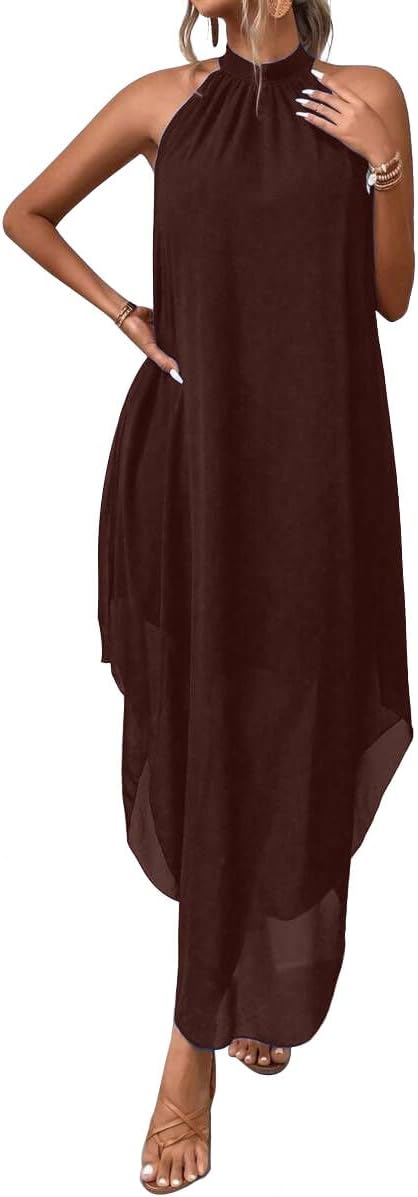 SKAYS Women's Wedding Guest Flowy Chiffon Elegant Maxi Dress | ladies dresses for wedding guest,Cocktail Dress,Asymmetrical Dress for Women,party dresses for women elegant classy