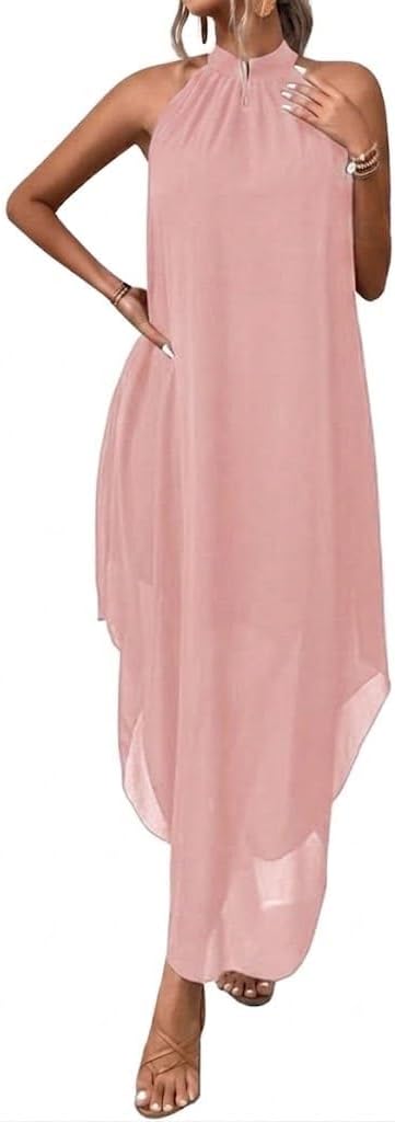 SKAYS Women's Wedding Guest Flowy Chiffon Elegant Maxi Dress | ladies dresses for wedding guest,Cocktail Dress,Asymmetrical Dress for Women,party dresses for women elegant classy