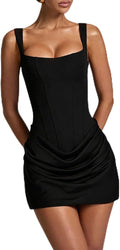 ABINGOO Women Bodycon Corset Mini Dress Sleeveless Square Neck Pleated Short Homecoming Prom Party Cocktail Dresses