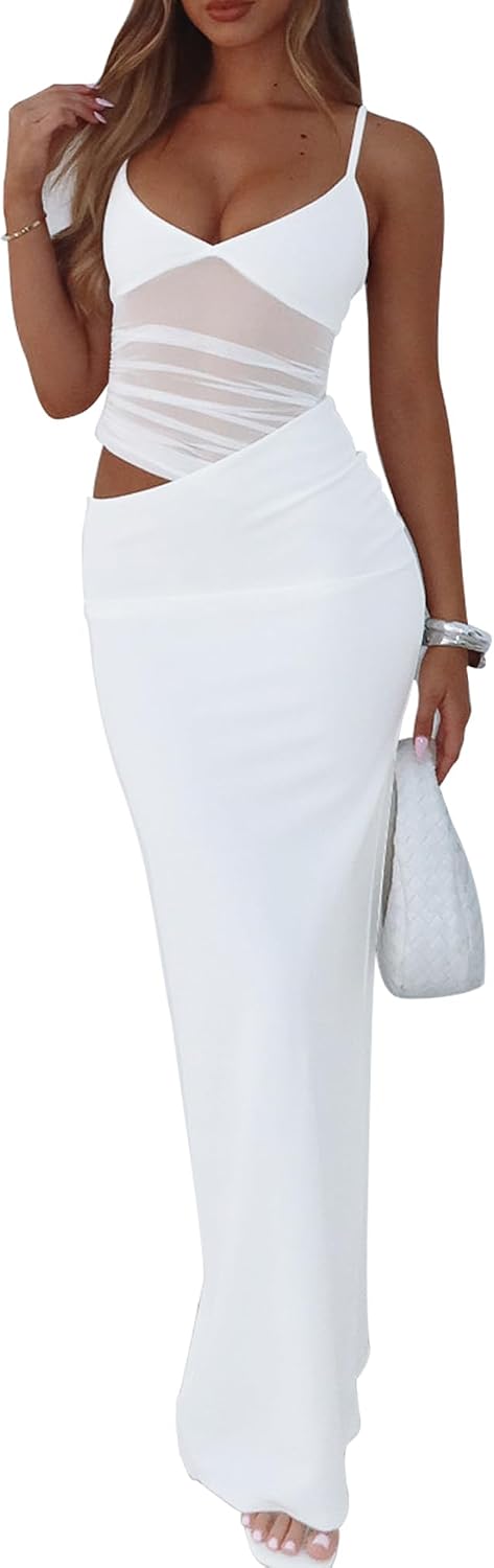 BORIFLORS Women's Sexy Bodycon V Neck Spaghetti Strap Maxi Dress | Elegant Fancy, Cocktail Vacation Party, Long Dresses