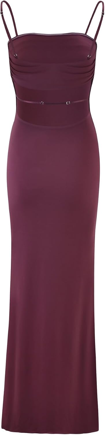 VANCOL Women's Cutout Backless Maxi Dress Sexy Sleeveless Tight Slip Spaghetti Strap Long Dresses