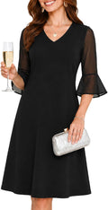 oten Women's Chiffon Wedding Guest Formal Cocktial Dinner Short Party Dress | Chiffon Half Bell Sleeve, V Neck, A-Line,Knee Length, Tummy-Flattering Fit, Short Cocktail Dress,Elegant Party Dress