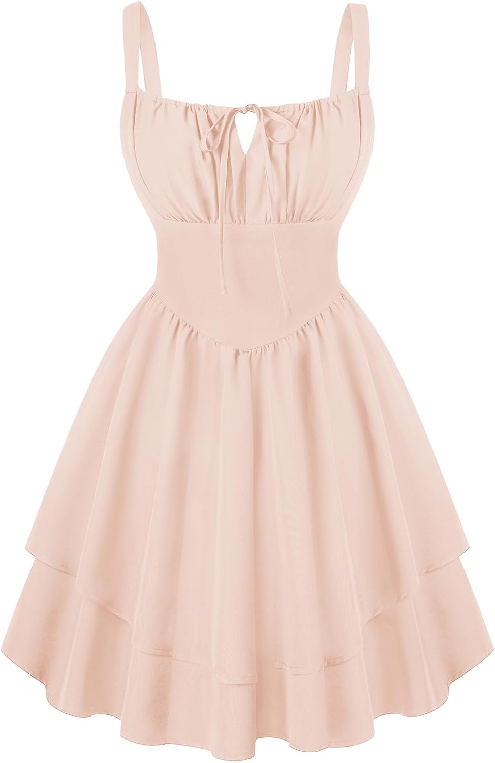 Scarlet Darkness Corset Mini Dress for Women Teens Grad Homecoming Sundress | Adjustable Straps, Tie Square Neck, Smocked Back, Zip & Pocket, Layered A-Line Hem. For Daily, Date, Graduation & Homecoming