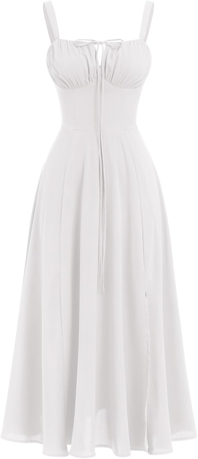 Women's Floral Corset Dress Formal Cocktail Dresses Going Out Casual Sundress Split Thigh Spaghetti Strap Vintage Dress