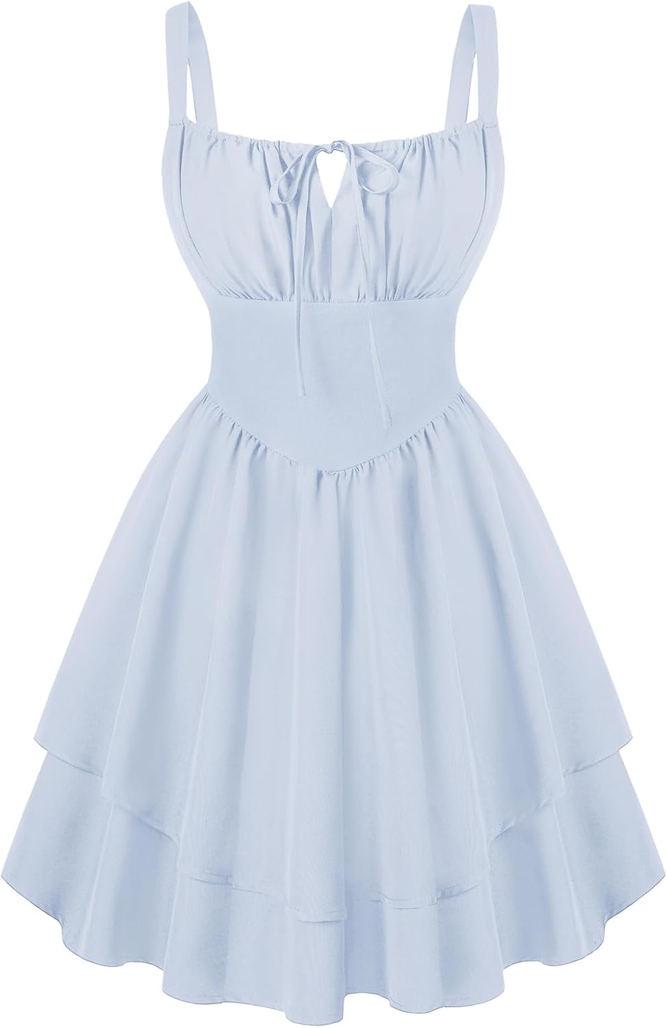 Scarlet Darkness Corset Mini Dress for Women Teens Grad Homecoming Sundress | Adjustable Straps, Tie Square Neck, Smocked Back, Zip & Pocket, Layered A-Line Hem. For Daily, Date, Graduation & Homecoming