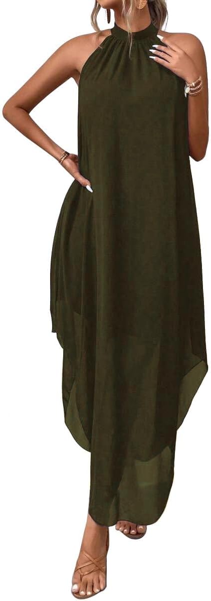 SKAYS Women's Wedding Guest Flowy Chiffon Elegant Maxi Dress | ladies dresses for wedding guest,Cocktail Dress,Asymmetrical Dress for Women,party dresses for women elegant classy