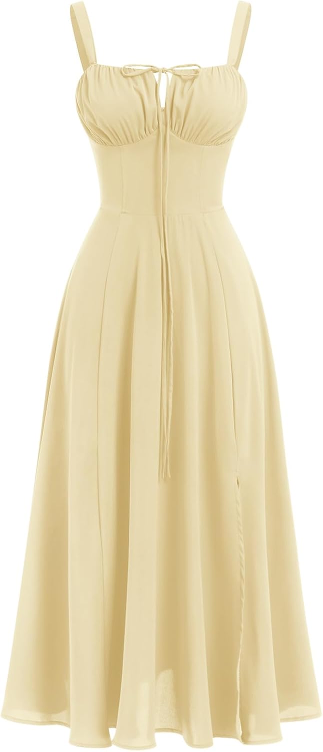 Women's Floral Corset Dress Formal Cocktail Dresses Going Out Casual Sundress Split Thigh Spaghetti Strap Vintage Dress