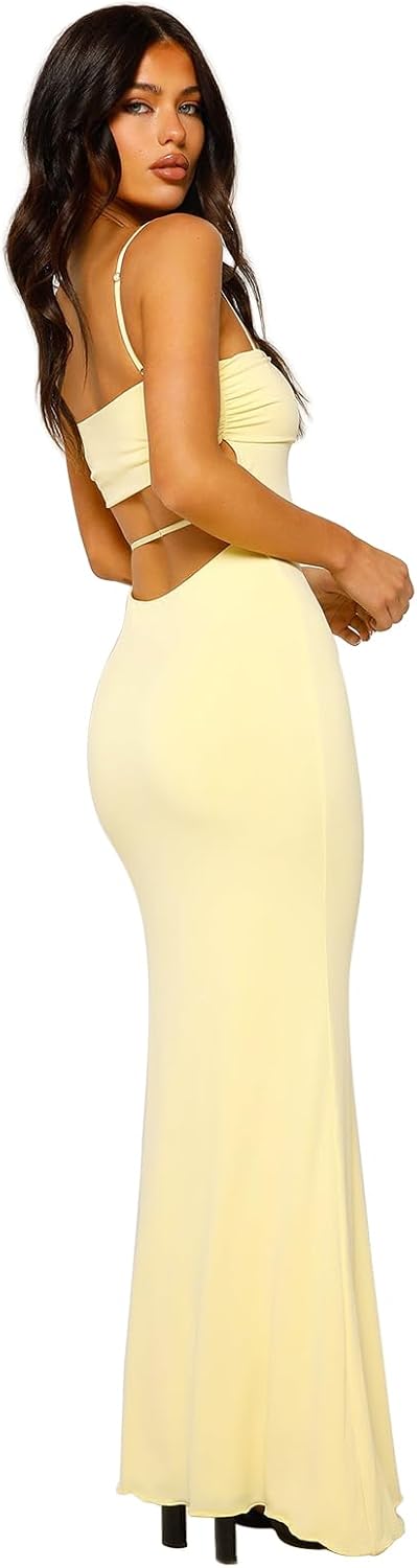 VANCOL Women's Cutout Backless Maxi Dress Sexy Sleeveless Tight Slip Spaghetti Strap Long Dresses