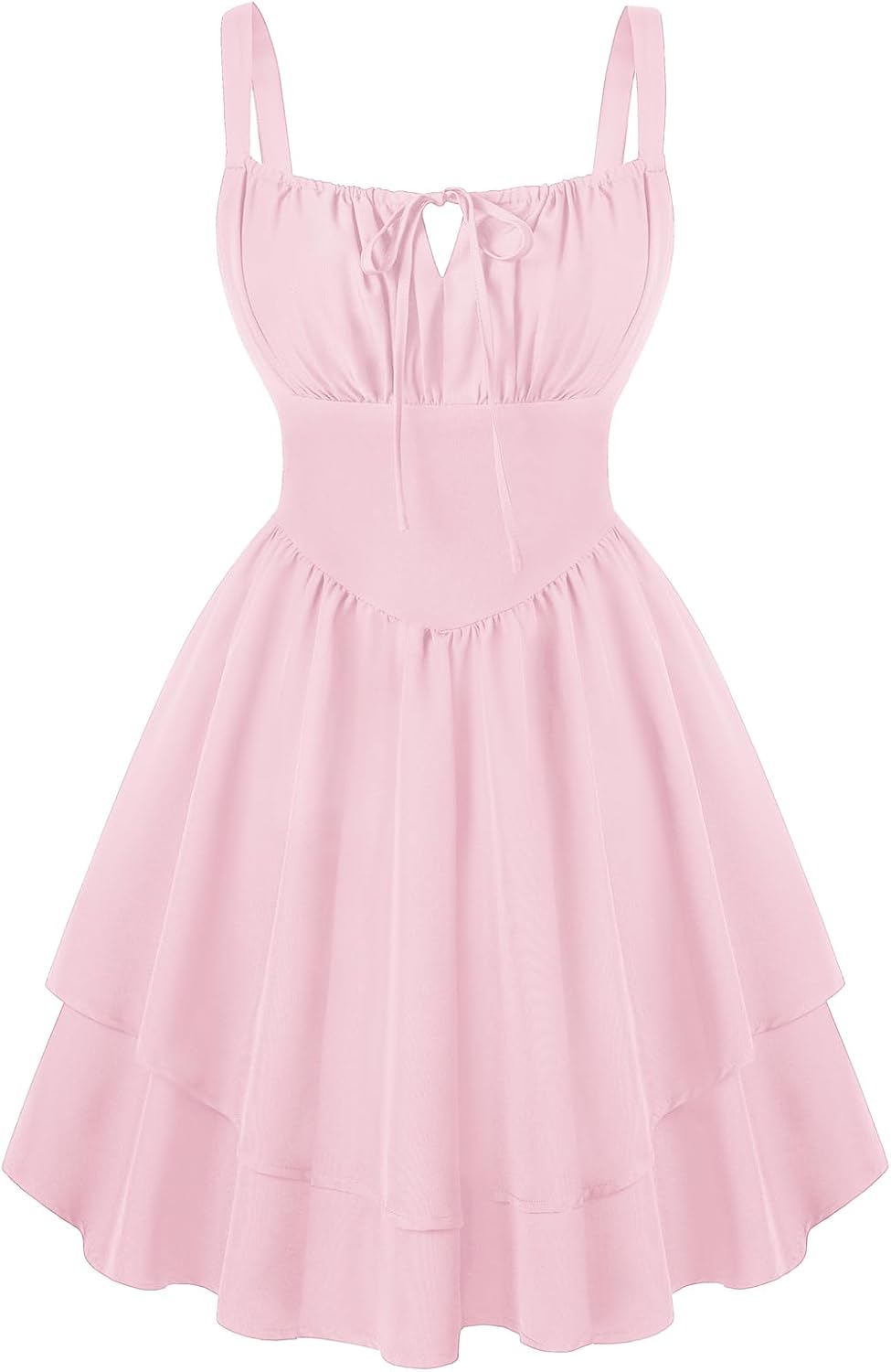 Scarlet Darkness Corset Mini Dress for Women Teens Grad Homecoming Sundress | Adjustable Straps, Tie Square Neck, Smocked Back, Zip & Pocket, Layered A-Line Hem. For Daily, Date, Graduation & Homecoming