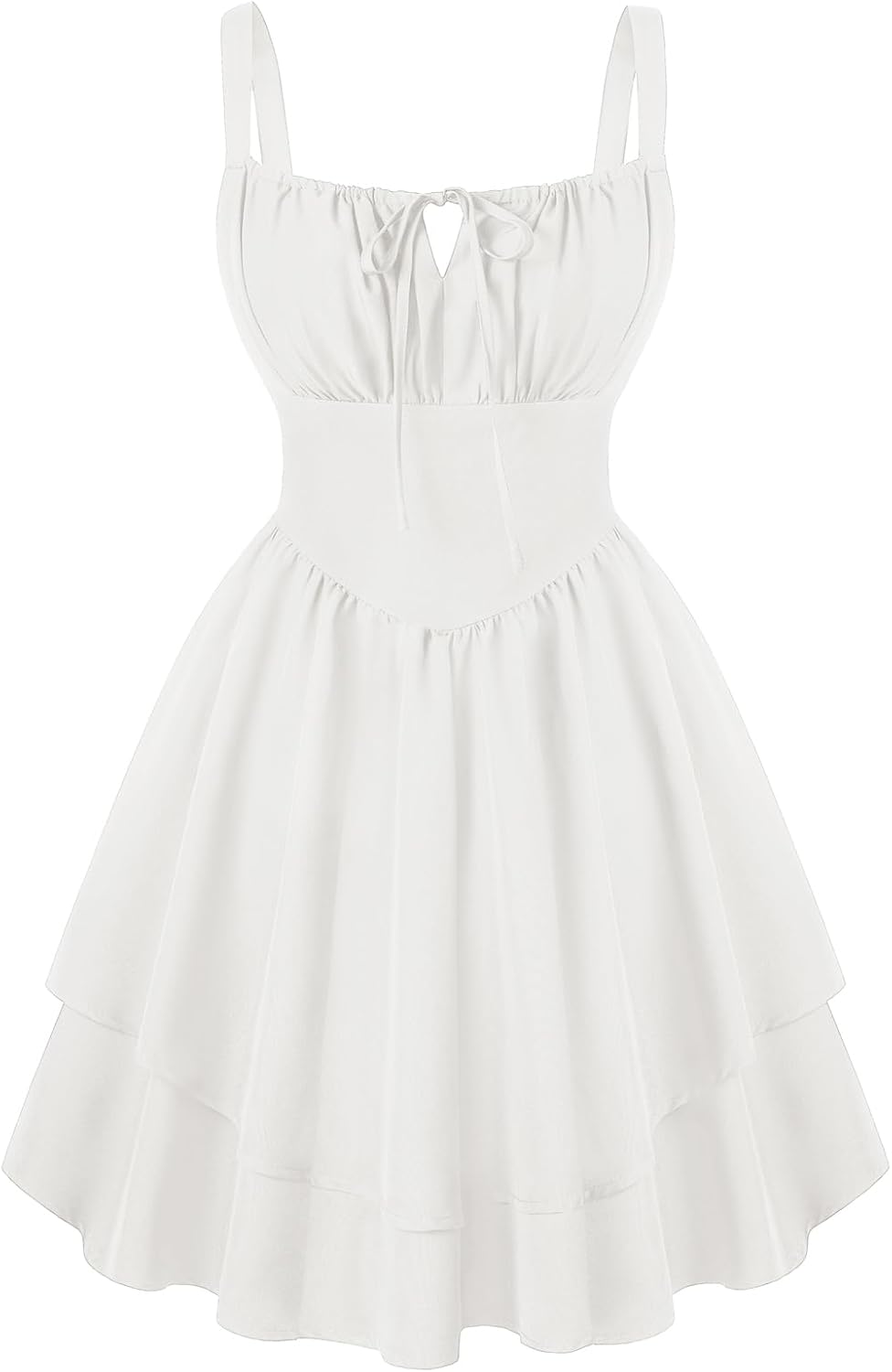 Scarlet Darkness Corset Mini Dress for Women Teens Grad Homecoming Sundress | Adjustable Straps, Tie Square Neck, Smocked Back, Zip & Pocket, Layered A-Line Hem. For Daily, Date, Graduation & Homecoming