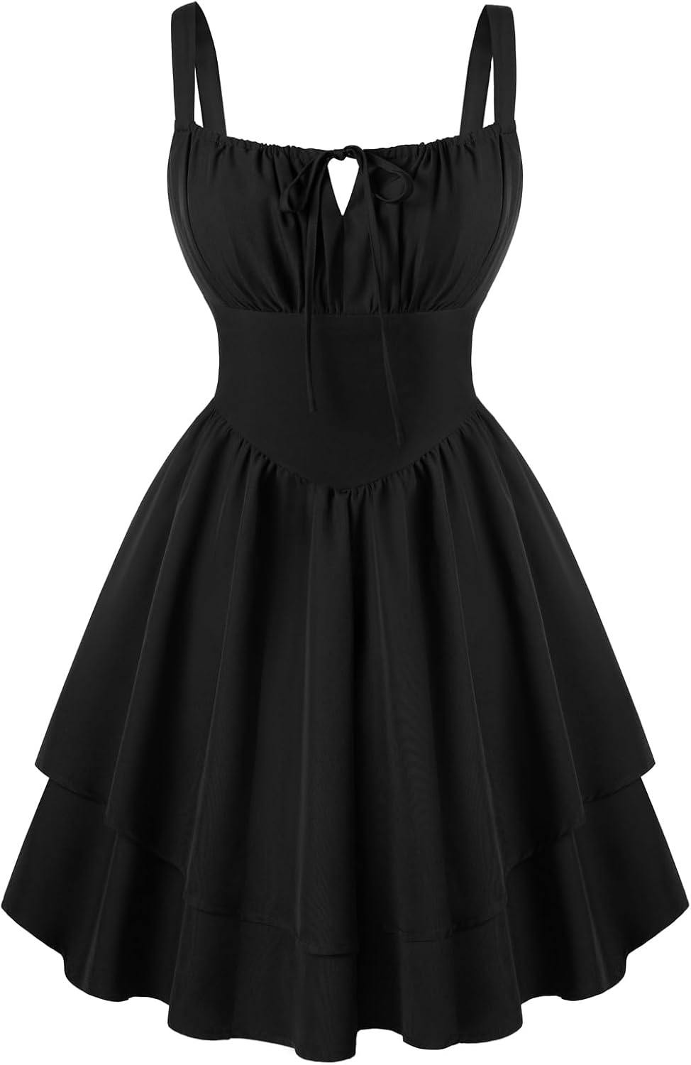 Scarlet Darkness Corset Mini Dress for Women Teens Grad Homecoming Sundress | Adjustable Straps, Tie Square Neck, Smocked Back, Zip & Pocket, Layered A-Line Hem. For Daily, Date, Graduation & Homecoming