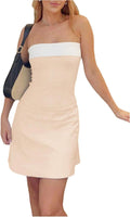GORGLITTER Women's Strapless Tube Mini Dress Cocktail Cute Prom Party Dress | Wedding Guest Dresses for Summer, Sundresses, Sun Dress for Women, Backless, Bandeau,Color Block