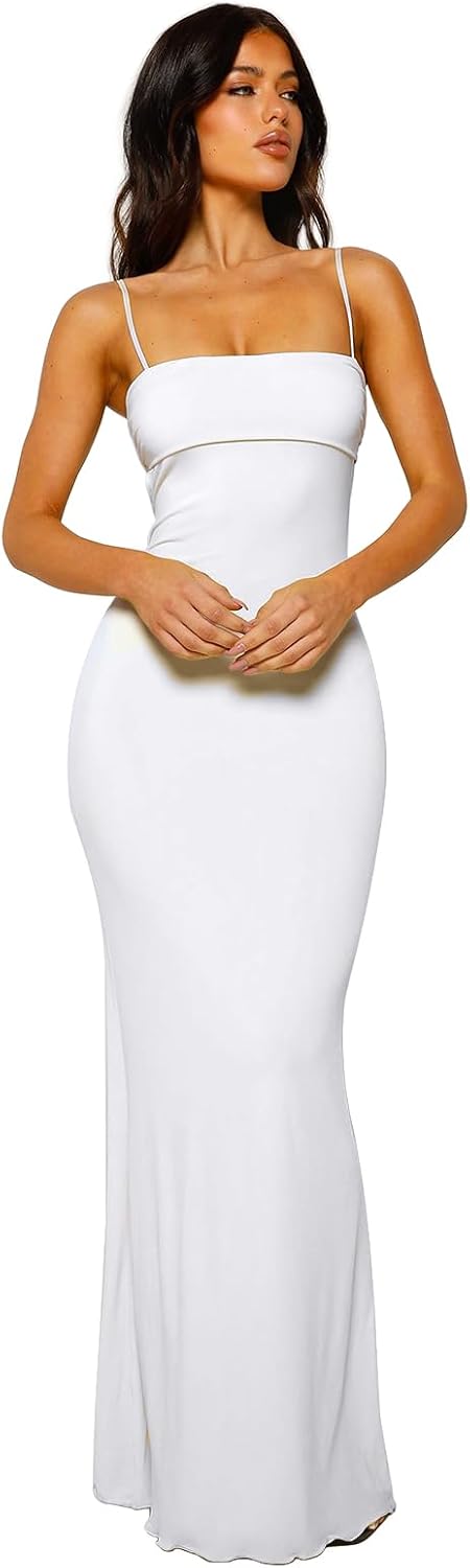 VANCOL Women's Cutout Backless Maxi Dress Sexy Sleeveless Tight Slip Spaghetti Strap Long Dresses