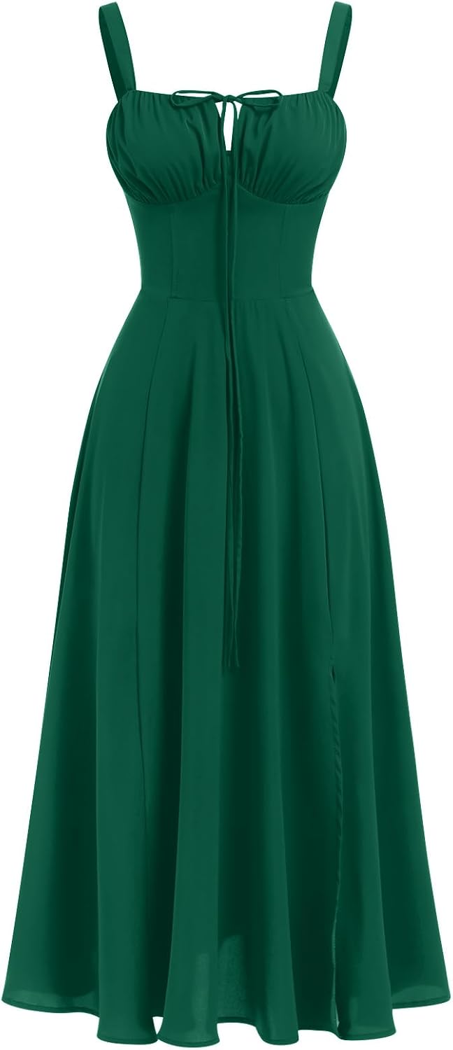 Women's Floral Corset Dress Formal Cocktail Dresses Going Out Casual Sundress Split Thigh Spaghetti Strap Vintage Dress