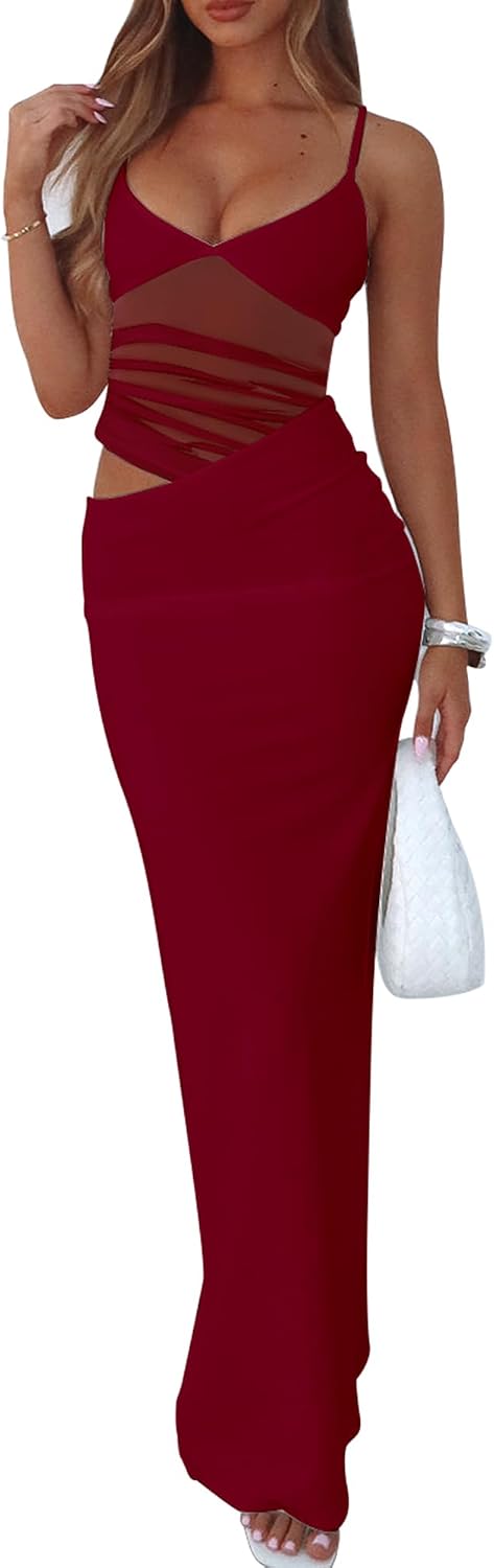 BORIFLORS Women's Sexy Bodycon V Neck Spaghetti Strap Maxi Dress | Elegant Fancy, Cocktail Vacation Party, Long Dresses