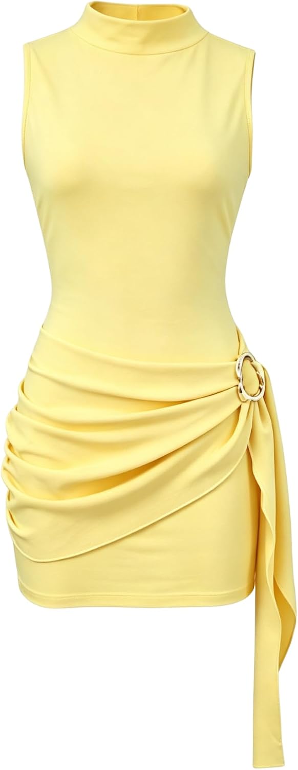 SOLY HUX Women's Mock Neck Bodycon Mini Dress Cocktail Going Out Dresses | Summer, Sleeveless, Ruched Detail, Party Outfits, Graduation, Birthday, Wedding Guest