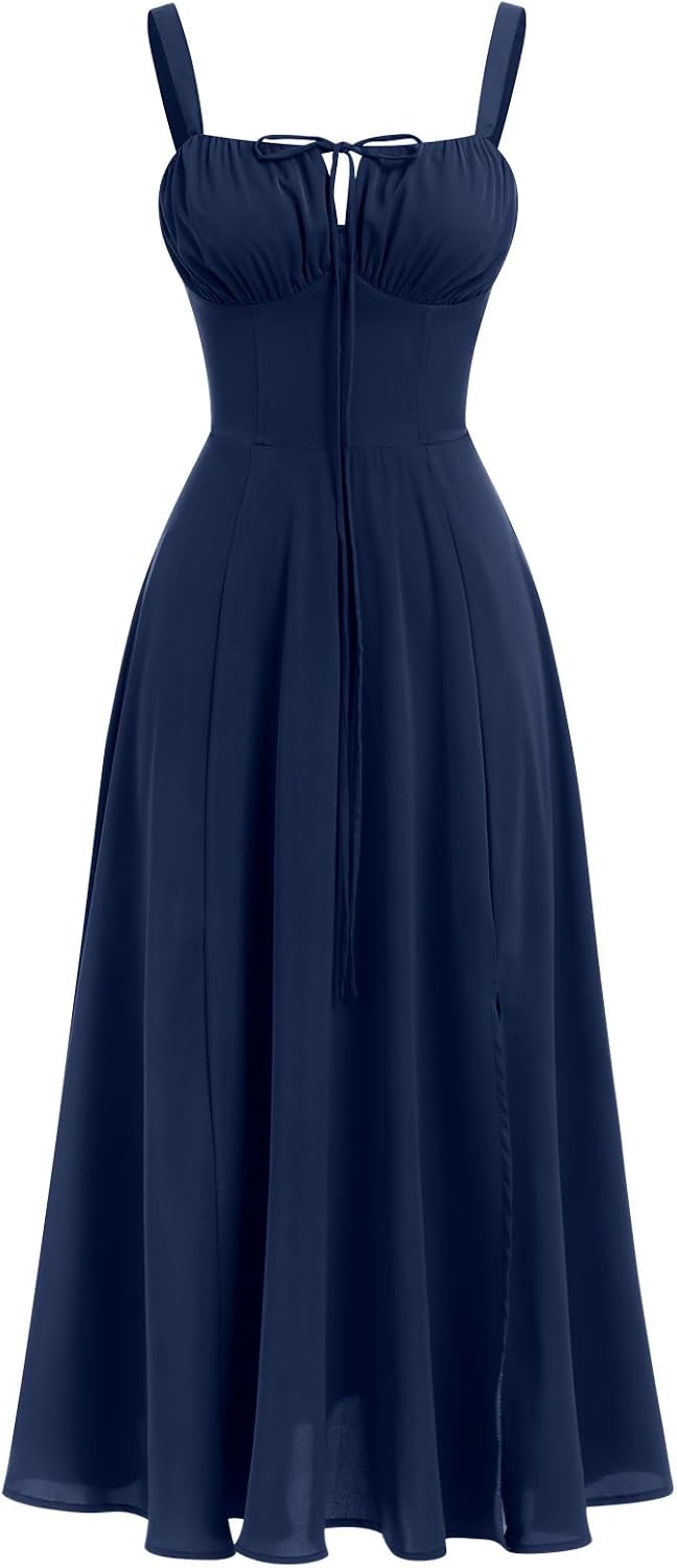 Women's Floral Corset Dress Formal Cocktail Dresses Going Out Casual Sundress Split Thigh Spaghetti Strap Vintage Dress