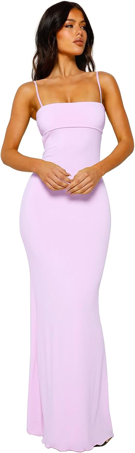 VANCOL Women's Cutout Backless Maxi Dress Sexy Sleeveless Tight Slip Spaghetti Strap Long Dresses