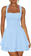 Kaximil Women's Square Neck Ruffle Hem Party Mini Dress | A Line Corset Ruched Waist Cute Birthday Homecoming Short Dresses