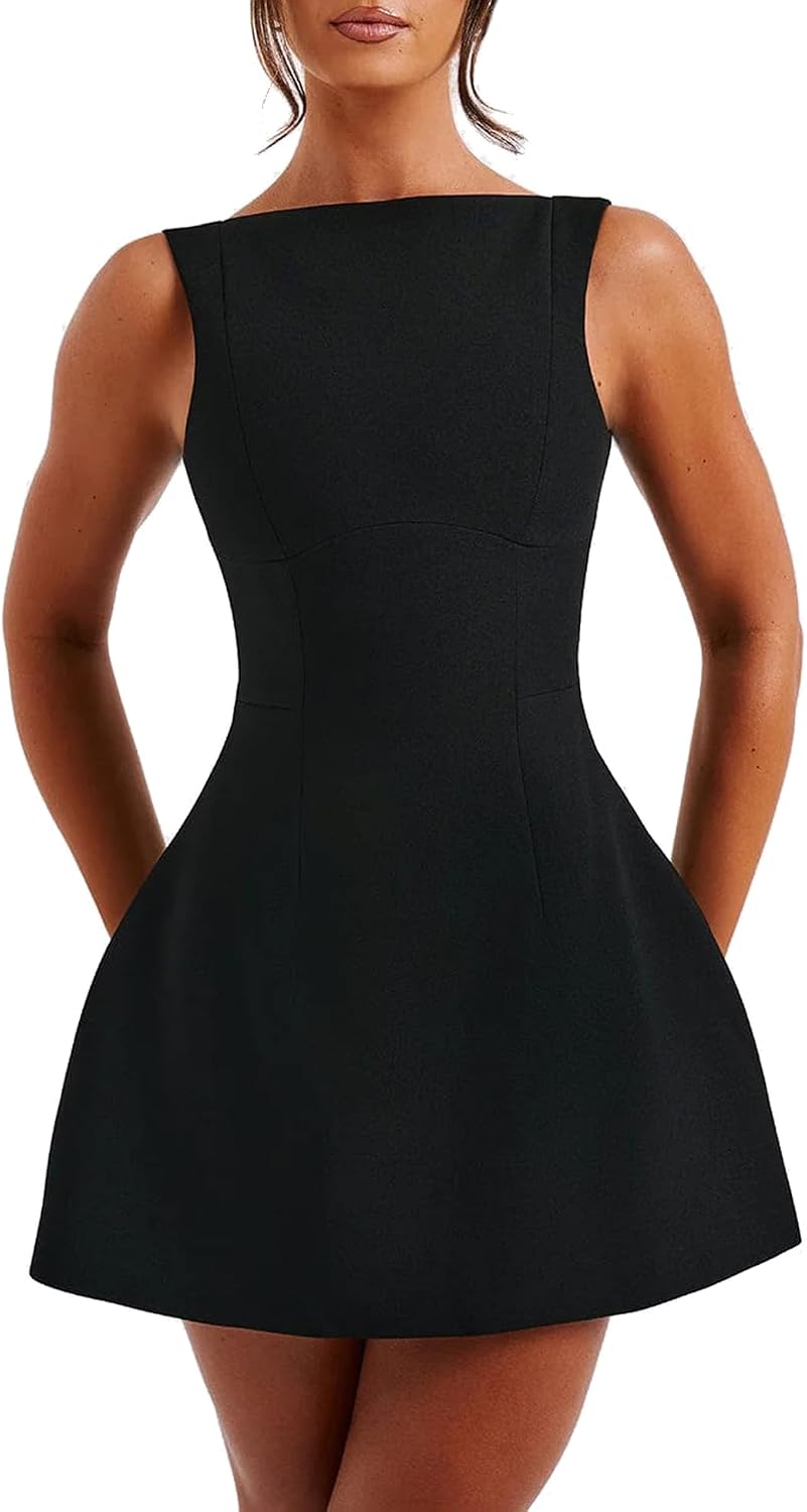 LuFeng Women's Summer Sleeveless Zipper Mock Neck Mini A-line Dress | Sexy Bodycon Party Club Dress for Women