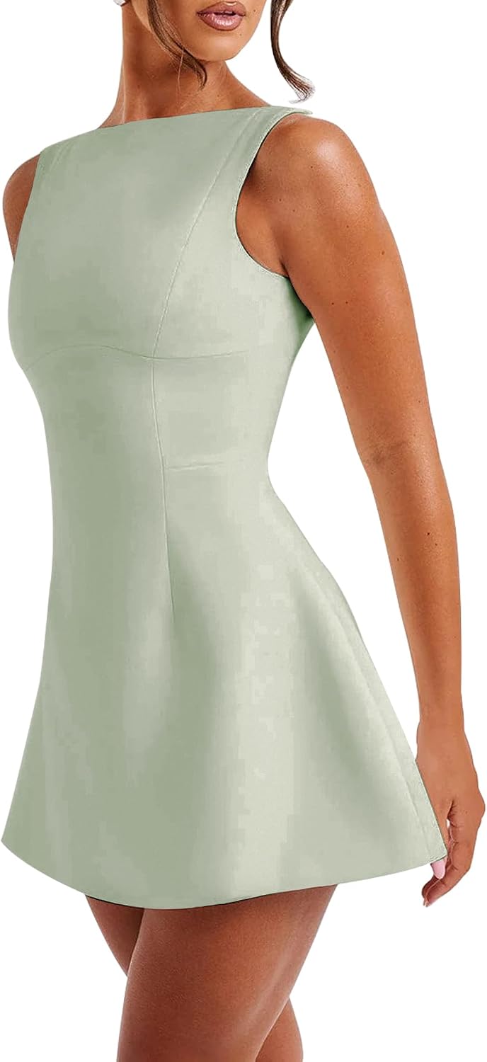 LuFeng Women's Summer Sleeveless Zipper Mock Neck Mini A-line Dress | Sexy Bodycon Party Club Dress for Women
