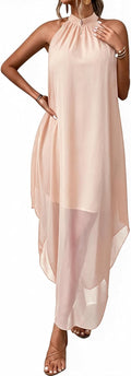SKAYS Women's Wedding Guest Flowy Chiffon Elegant Maxi Dress | ladies dresses for wedding guest,Cocktail Dress,Asymmetrical Dress for Women,party dresses for women elegant classy