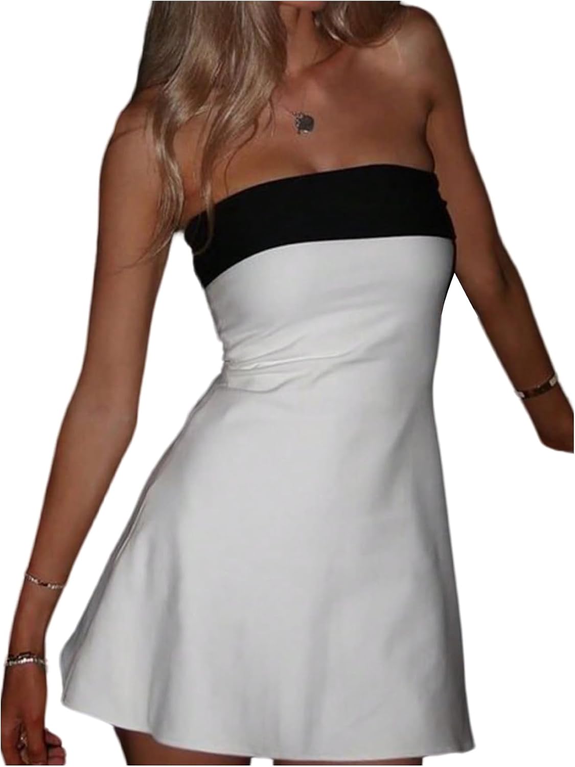 GORGLITTER Women's Strapless Tube Mini Dress Cocktail Cute Prom Party Dress | Wedding Guest Dresses for Summer, Sundresses, Sun Dress for Women, Backless, Bandeau,Color Block