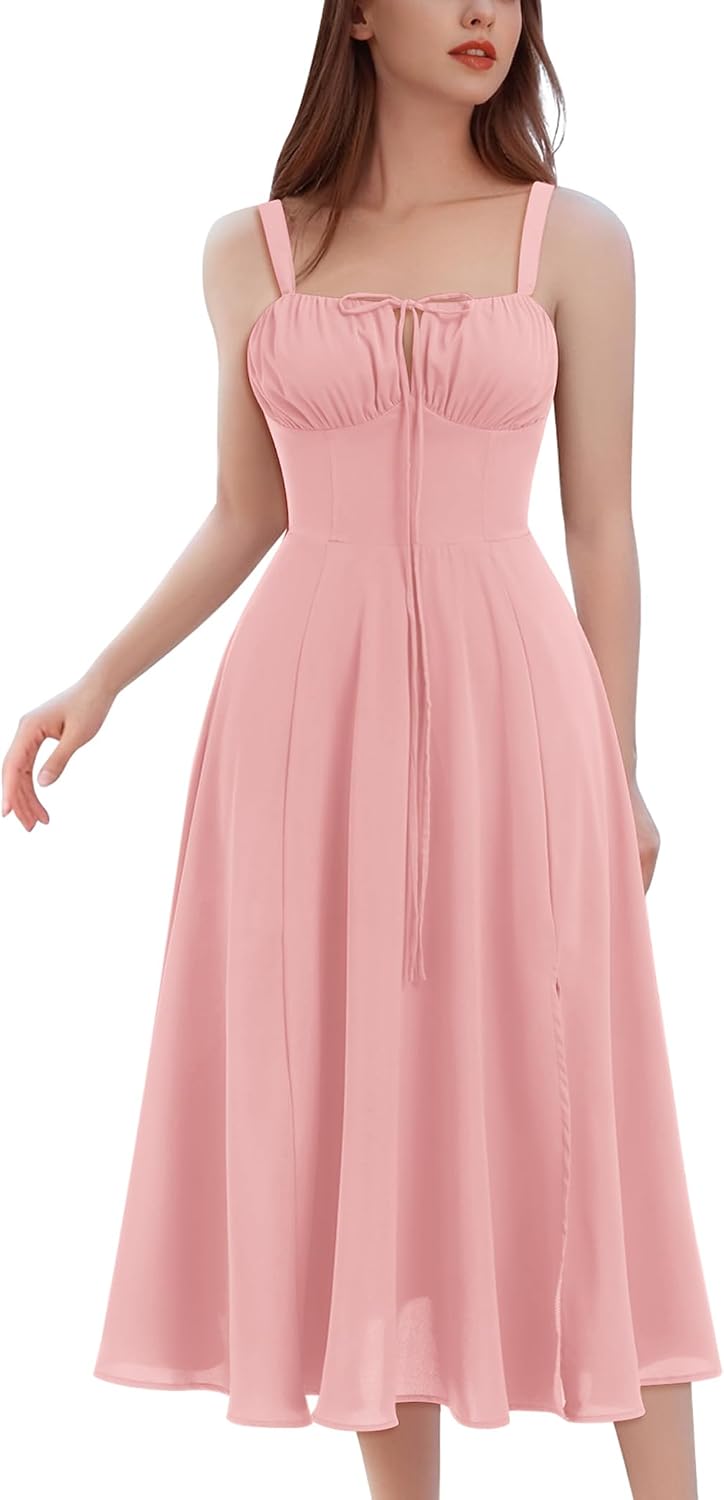 Women's Floral Corset Dress Formal Cocktail Dresses Going Out Casual Sundress Split Thigh Spaghetti Strap Vintage Dress