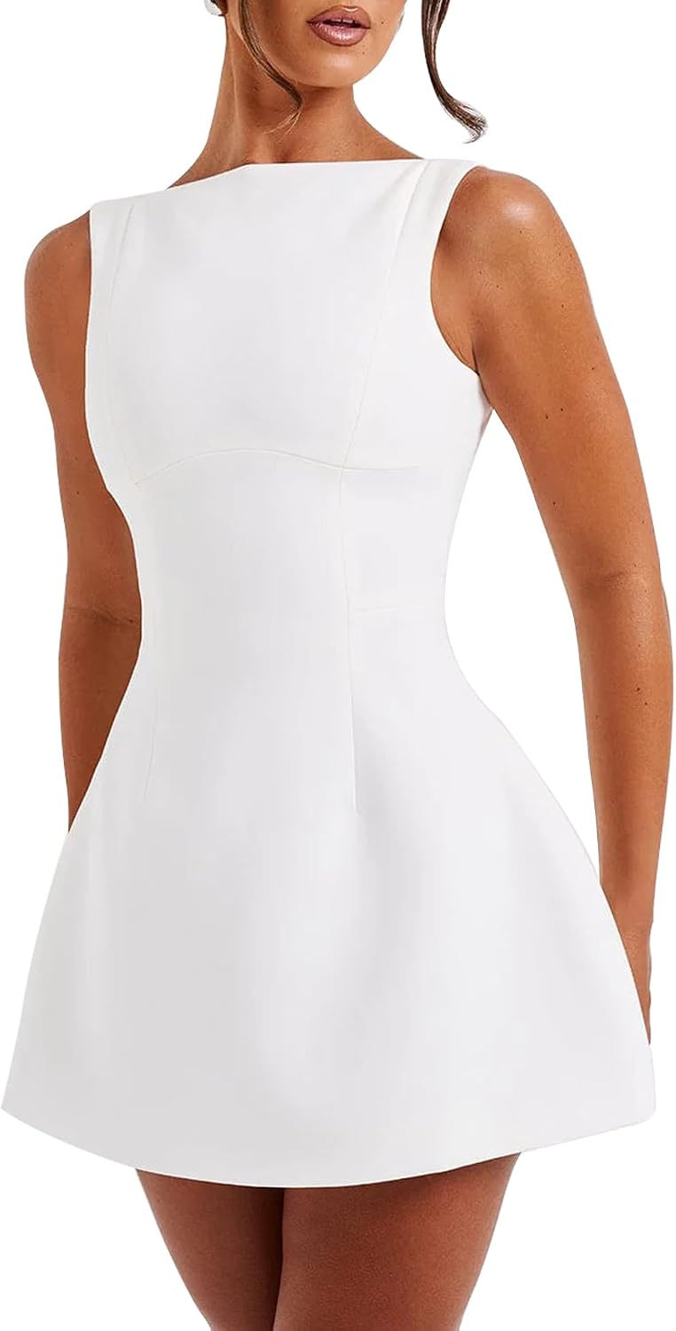 LuFeng Women's Summer Sleeveless Zipper Mock Neck Mini A-line Dress | Sexy Bodycon Party Club Dress for Women