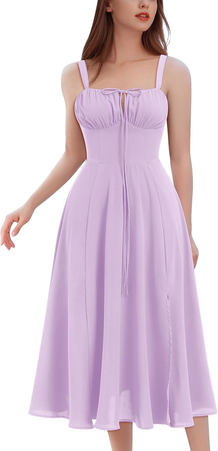 Women's Floral Corset Dress Formal Cocktail Dresses Going Out Casual Sundress Split Thigh Spaghetti Strap Vintage Dress
