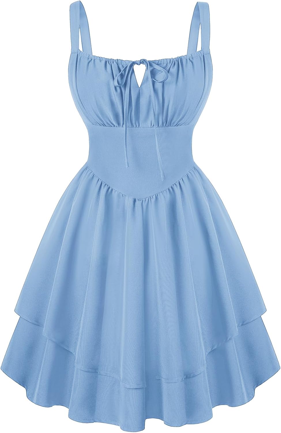 Scarlet Darkness Corset Mini Dress for Women Teens Grad Homecoming Sundress | Adjustable Straps, Tie Square Neck, Smocked Back, Zip & Pocket, Layered A-Line Hem. For Daily, Date, Graduation & Homecoming
