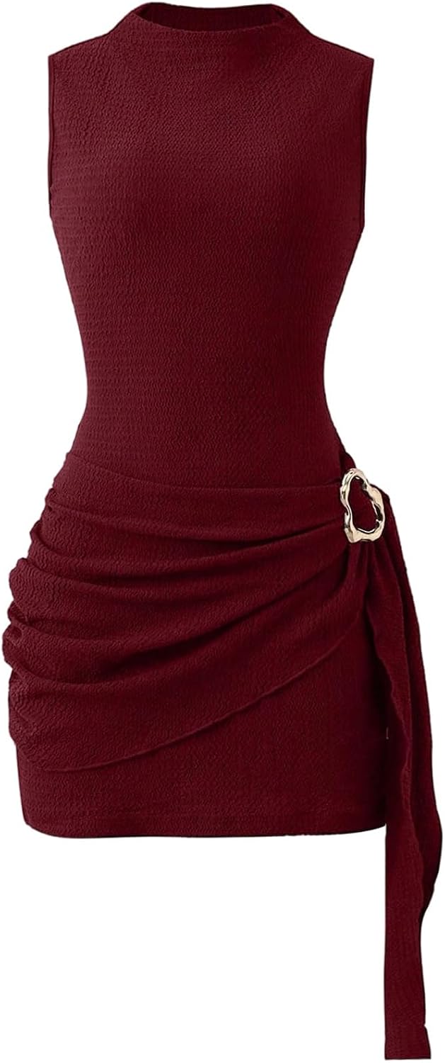 SOLY HUX Women's Mock Neck Bodycon Mini Dress Cocktail Going Out Dresses | Summer, Sleeveless, Ruched Detail, Party Outfits, Graduation, Birthday, Wedding Guest