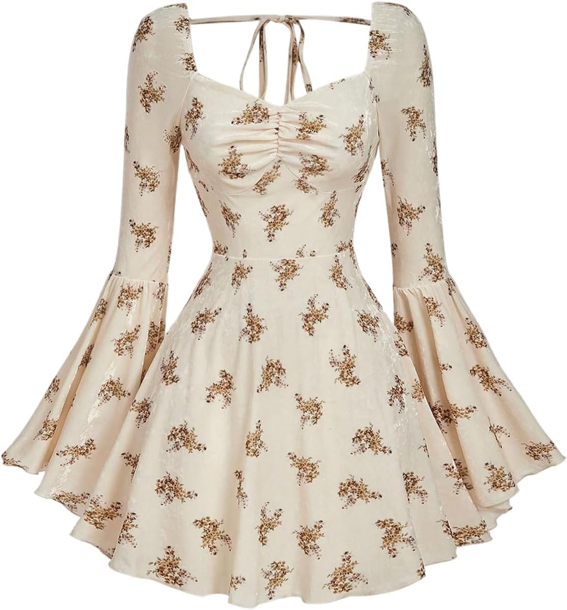 WDIRARA Women's Floral Jacquard Gothic Bell Long Sleeve Dress | Mesh , A Line, Vintage