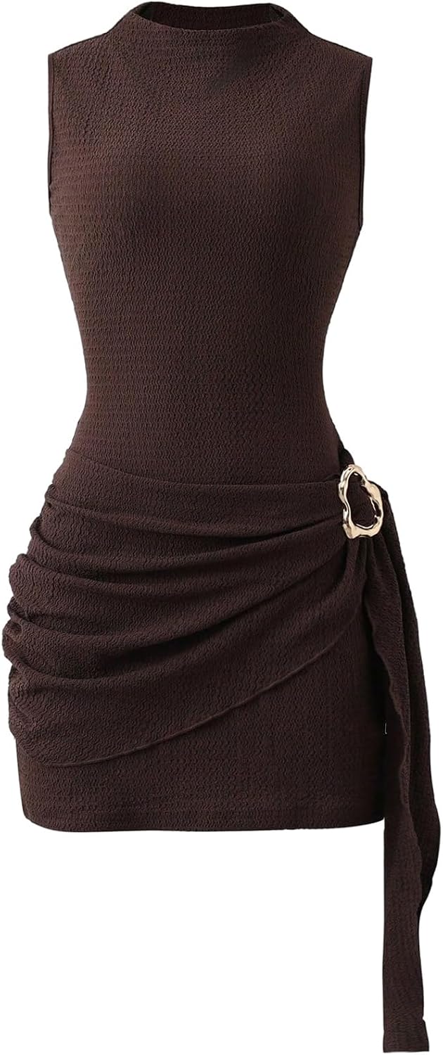 SOLY HUX Women's Mock Neck Bodycon Mini Dress Cocktail Going Out Dresses | Summer, Sleeveless, Ruched Detail, Party Outfits, Graduation, Birthday, Wedding Guest