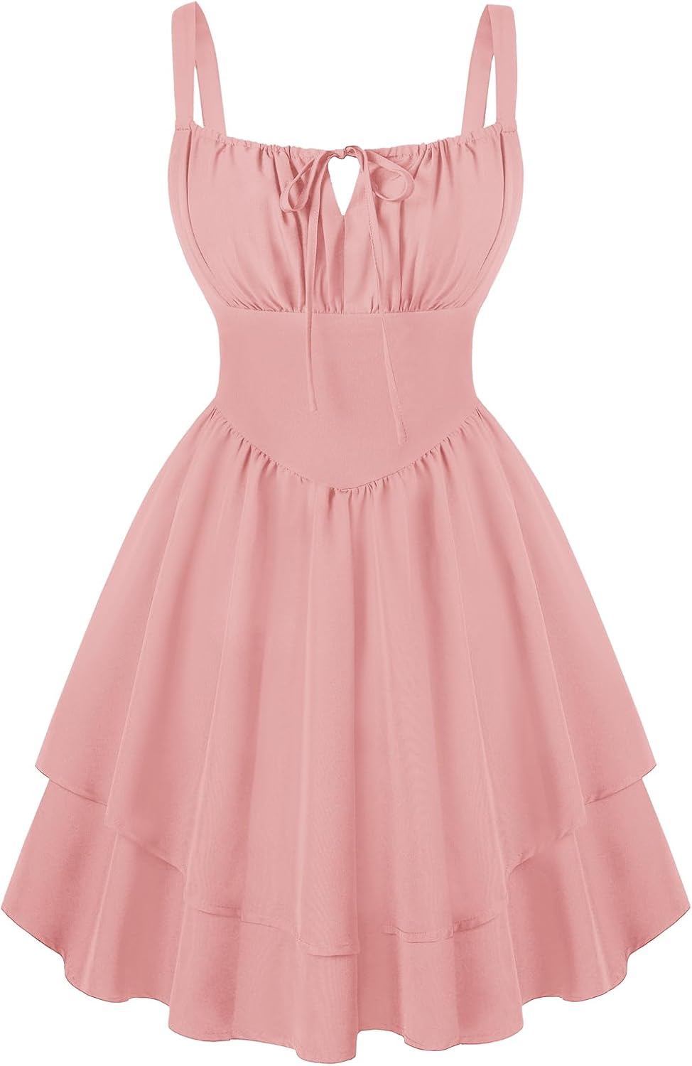 Scarlet Darkness Corset Mini Dress for Women Teens Grad Homecoming Sundress | Adjustable Straps, Tie Square Neck, Smocked Back, Zip & Pocket, Layered A-Line Hem. For Daily, Date, Graduation & Homecoming
