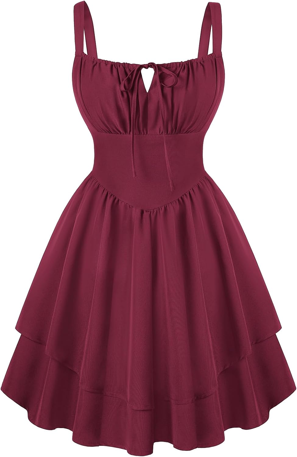 Scarlet Darkness Corset Mini Dress for Women Teens Grad Homecoming Sundress | Adjustable Straps, Tie Square Neck, Smocked Back, Zip & Pocket, Layered A-Line Hem. For Daily, Date, Graduation & Homecoming