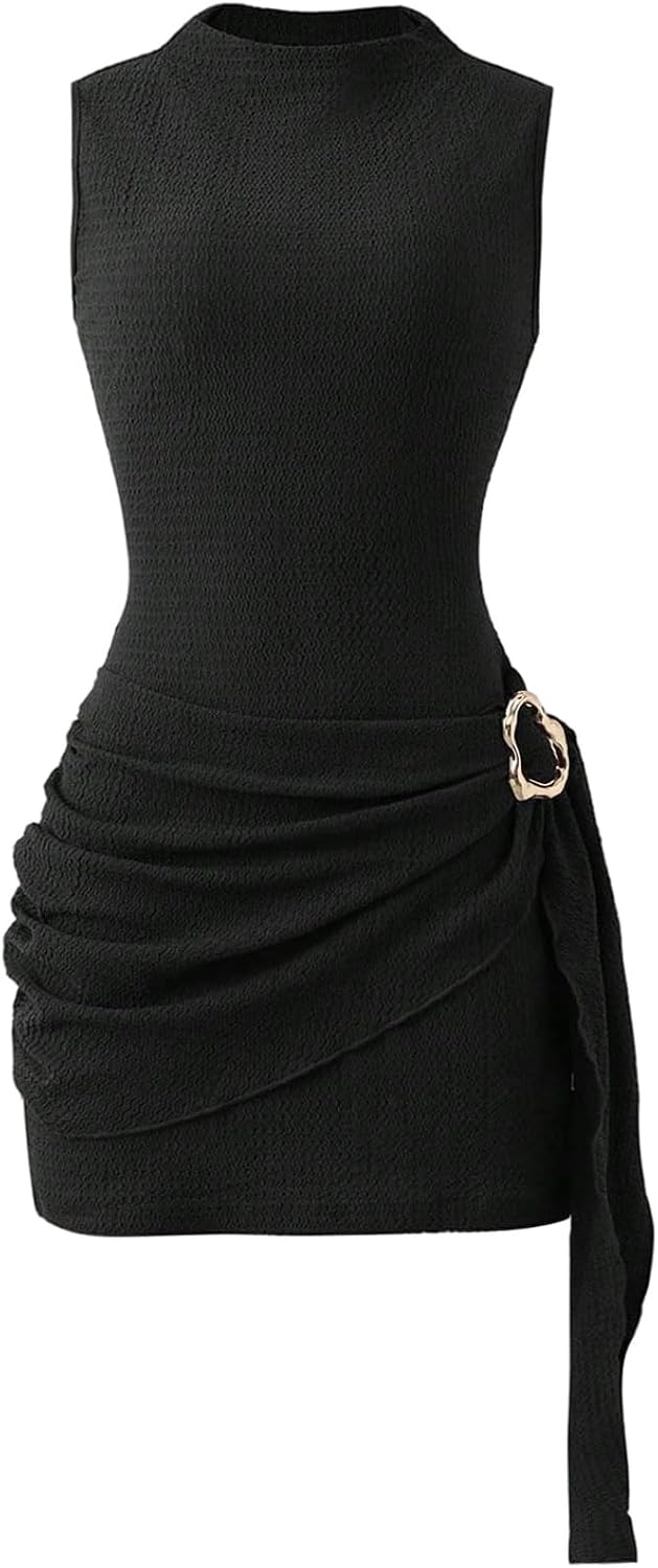 SOLY HUX Women's Mock Neck Bodycon Mini Dress Cocktail Going Out Dresses | Summer, Sleeveless, Ruched Detail, Party Outfits, Graduation, Birthday, Wedding Guest