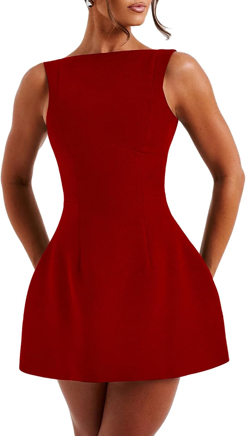LuFeng Women's Summer Sleeveless Zipper Mock Neck Mini A-line Dress | Sexy Bodycon Party Club Dress for Women