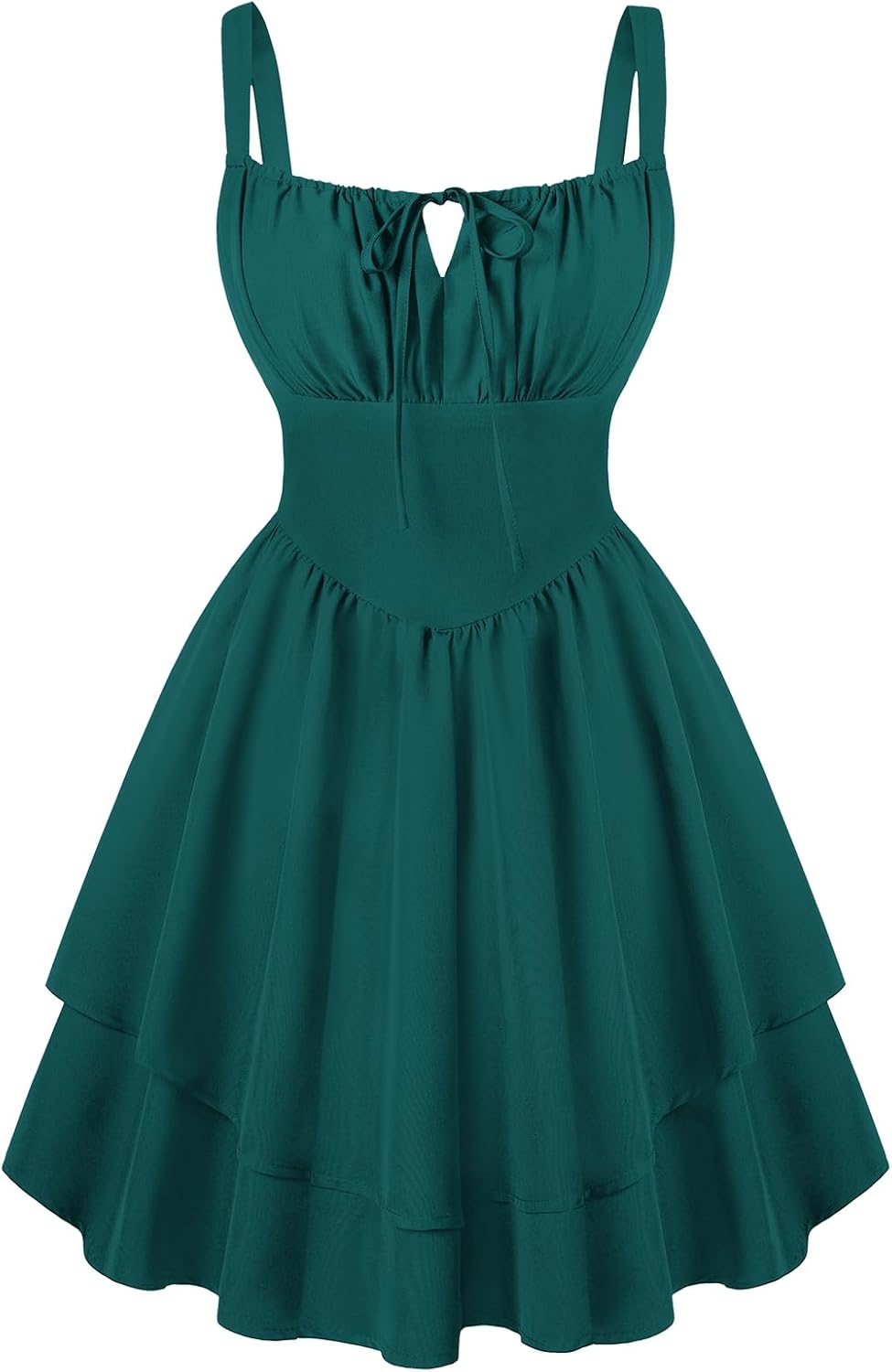 Scarlet Darkness Corset Mini Dress for Women Teens Grad Homecoming Sundress | Adjustable Straps, Tie Square Neck, Smocked Back, Zip & Pocket, Layered A-Line Hem. For Daily, Date, Graduation & Homecoming