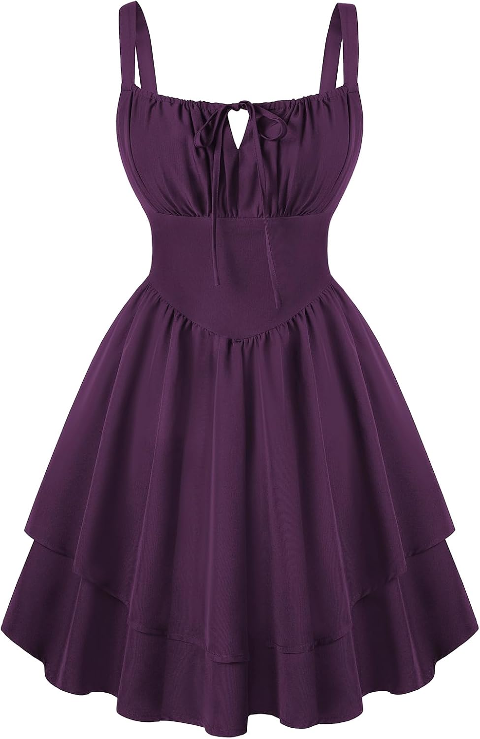 Scarlet Darkness Corset Mini Dress for Women Teens Grad Homecoming Sundress | Adjustable Straps, Tie Square Neck, Smocked Back, Zip & Pocket, Layered A-Line Hem. For Daily, Date, Graduation & Homecoming