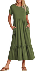 ANRABESS Womens 2026 Summer Casual Short Sleeve Maxi Dress with Pockets | A-Line Tiered Flowy Crewneck T Shirt Dresses，Comfy Modest Long Dress，Beach Travel Vacation Sundress，Work Teacher Outfits