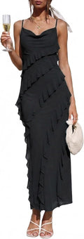 OULESIS Wedding Guest Dress for Women Ruffle Spaghetti Strap Formal Dresses | Summer Wedding Guest Dress for Women 2026 Spaghetti Strap Bodycon Maxi Dress Ruffle Formal Cocktail Dresses