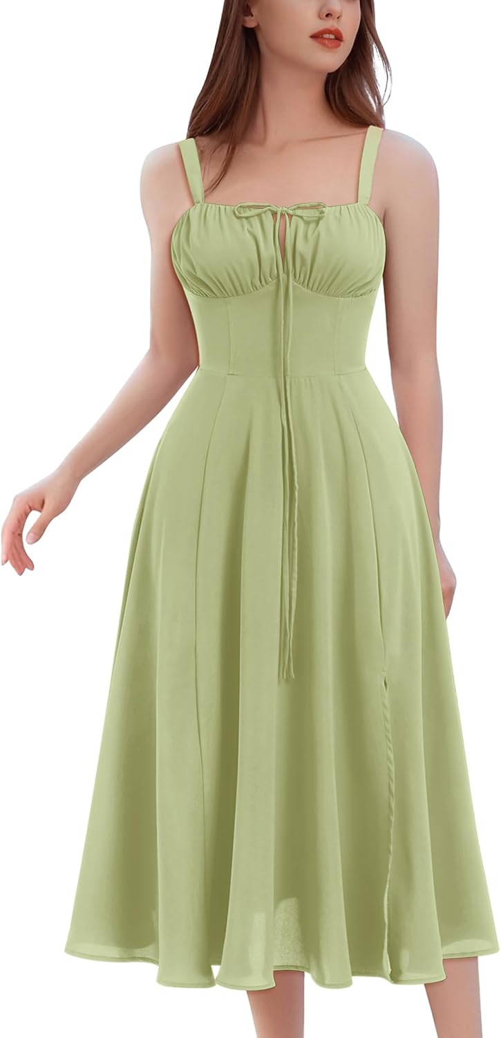 Women's Floral Corset Dress Formal Cocktail Dresses Going Out Casual Sundress Split Thigh Spaghetti Strap Vintage Dress