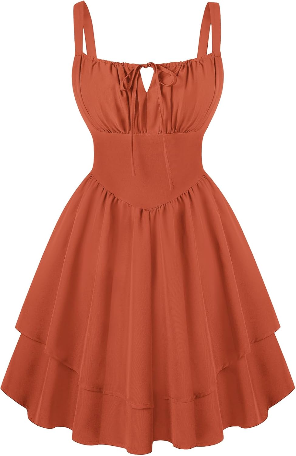 Scarlet Darkness Corset Mini Dress for Women Teens Grad Homecoming Sundress | Adjustable Straps, Tie Square Neck, Smocked Back, Zip & Pocket, Layered A-Line Hem. For Daily, Date, Graduation & Homecoming