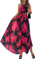 Evzeiem Women One Shoulder Floral Wedding Guest Maxi Dresses | Spring Summer Boho Beach Vacation Resort Dress,Flowy Party Garden Cruise Outfit Sundress, Ruched Mesh Night Out Formal Dress