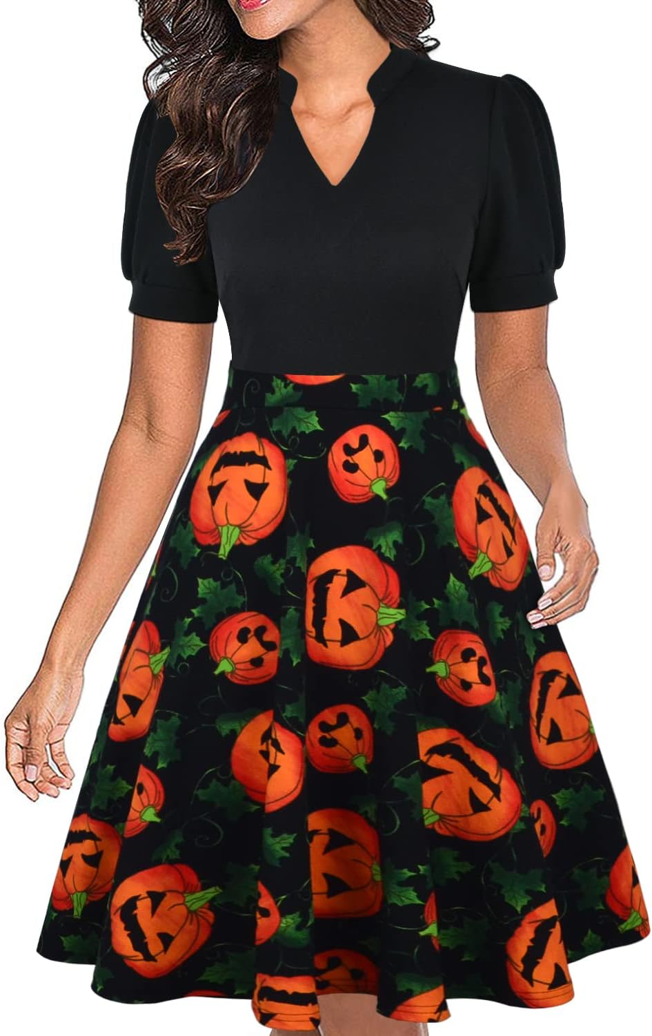 Mokayee Womens Summer Short Puff Sleeve Casual Semi-Formal Fit and Flare Church Wedding Guest Work Dresses with Pockets