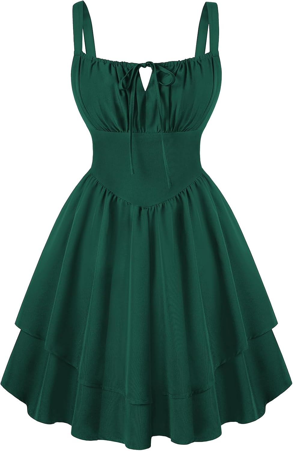 Scarlet Darkness Corset Mini Dress for Women Teens Grad Homecoming Sundress | Adjustable Straps, Tie Square Neck, Smocked Back, Zip & Pocket, Layered A-Line Hem. For Daily, Date, Graduation & Homecoming
