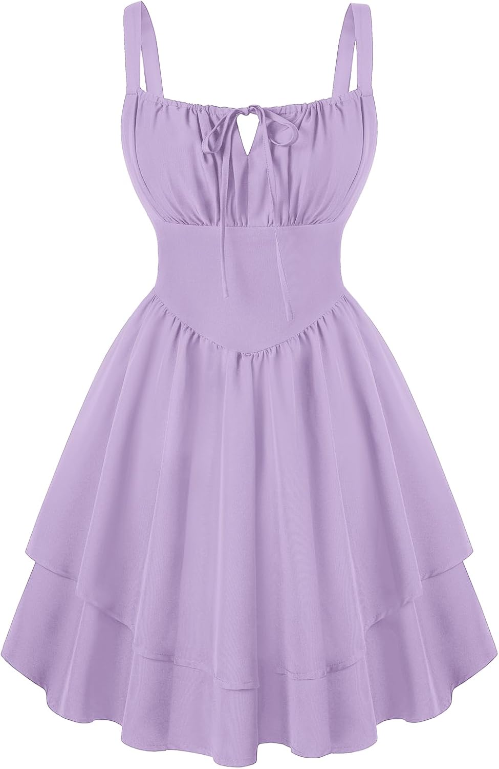 Scarlet Darkness Corset Mini Dress for Women Teens Grad Homecoming Sundress | Adjustable Straps, Tie Square Neck, Smocked Back, Zip & Pocket, Layered A-Line Hem. For Daily, Date, Graduation & Homecoming